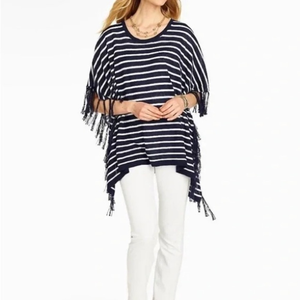 Striped Fringe Poncho Shawl